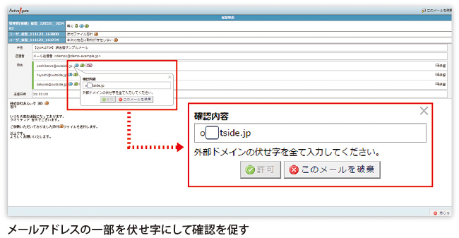 メールアドレスの一部を伏せ字にして確認を促す